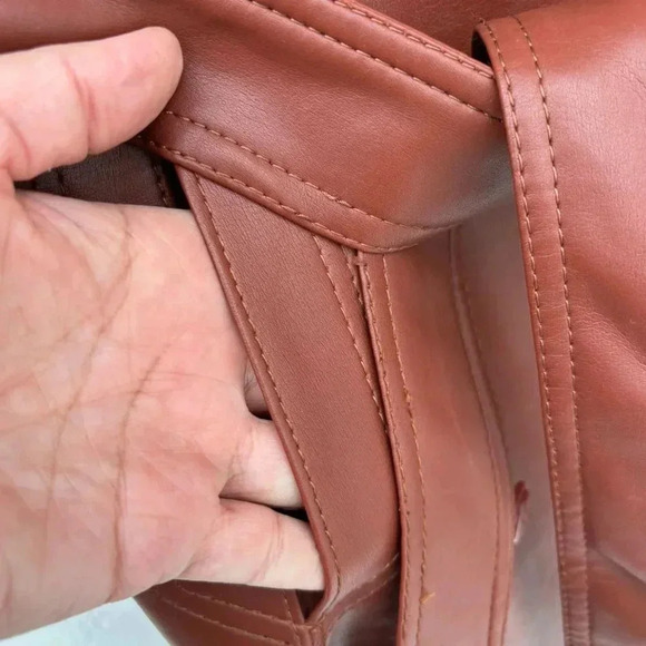 PR Womens Vintage Faux Leather Boho Style Long Coat Rust Size 13/14 - Picture 11 of 16